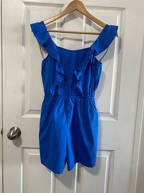 H&M Hennes Royal Blue Flounce-Trimmed Romper – Size XS EUC